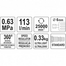 YATO Mini polizor pneumatic, 0.63 MPa, 25000 rpm..
